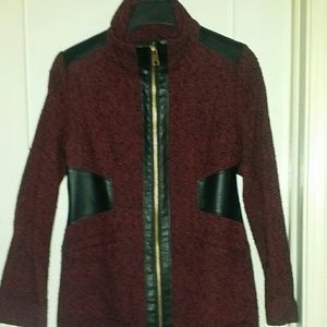 Burgundy and black Tweed trench coat